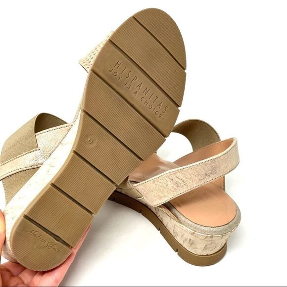 Hispanitas Mercury Metallic Leather Wedge Sandals Size 39